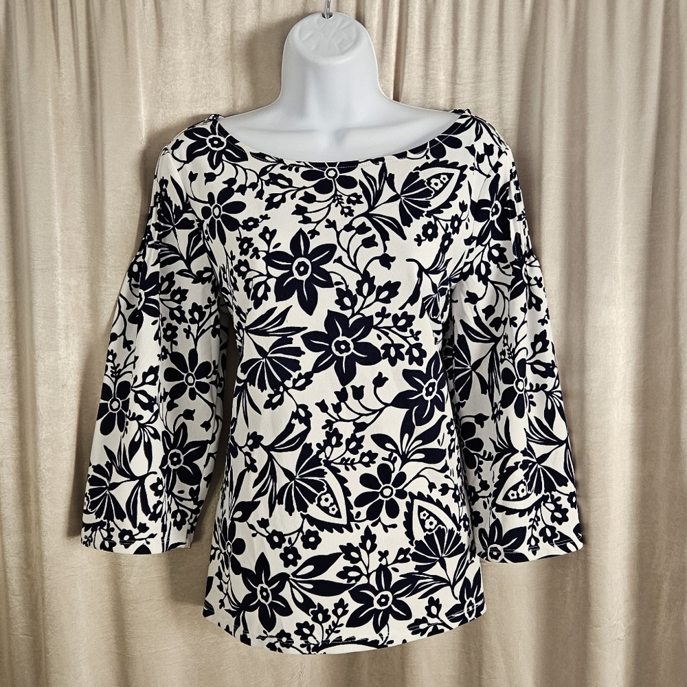 NWOT Talbots white & navy blue pin tuck shoulder blouse top Womens Medium - Picture 5 of 8